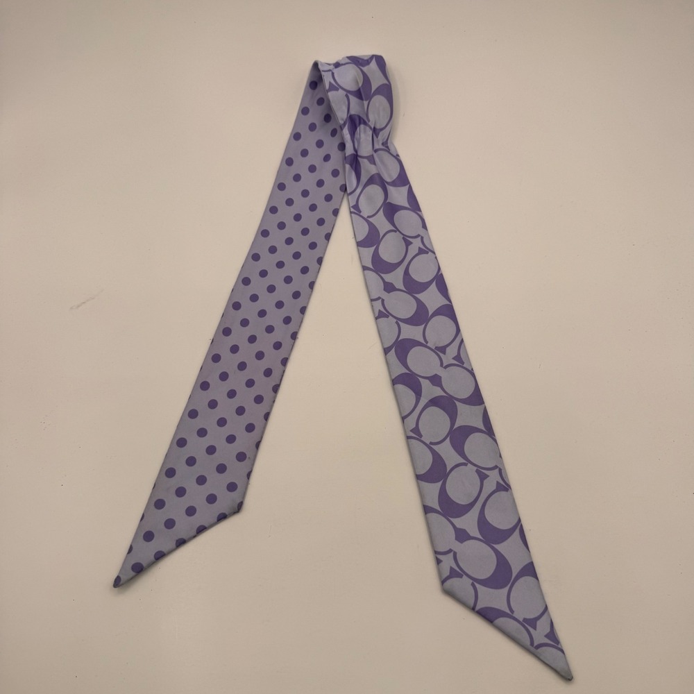 Coach Lavender Purple Signature C Polka Dot Reversible Skinny Bag Scarf Hair Tie
